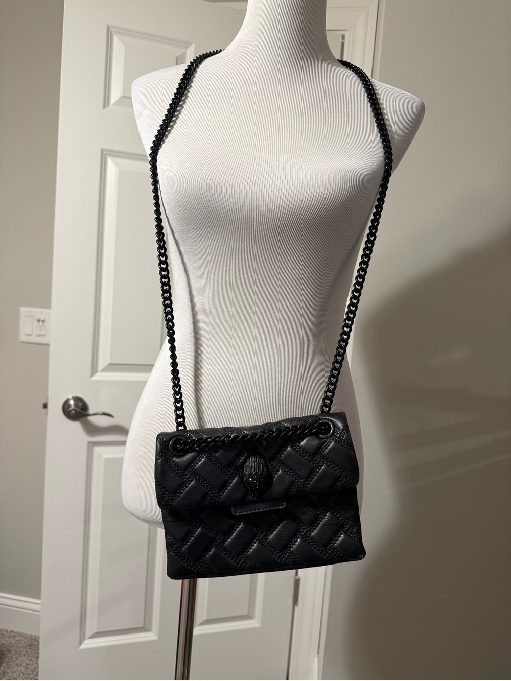 Kurt Geiger London Kensington Black Quilted Chain Crossbody Bag